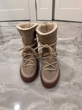 Inuikii Taupe Suede Shearling Lace-Up Winter Boots